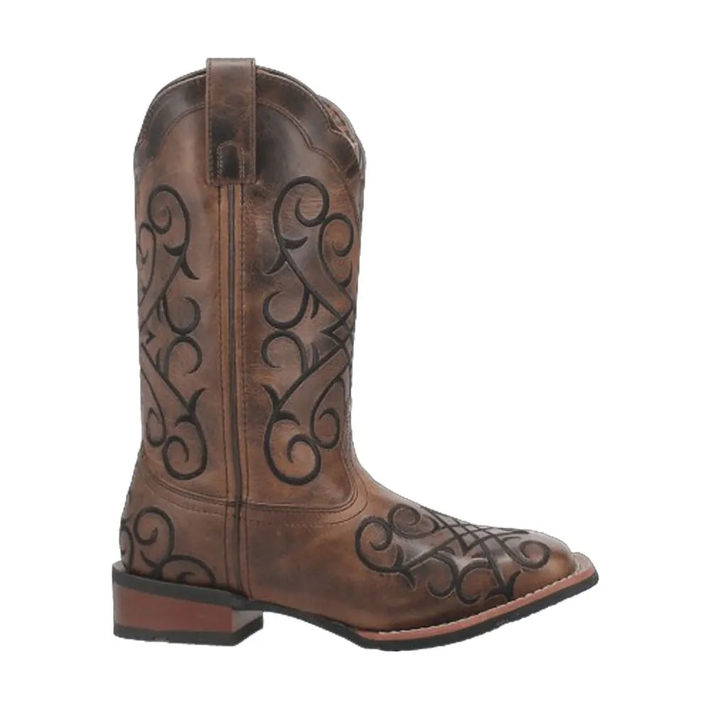 5620 Laredo Women's Margo Leather Embroidered Wide Square Toe Western Boot - Brown