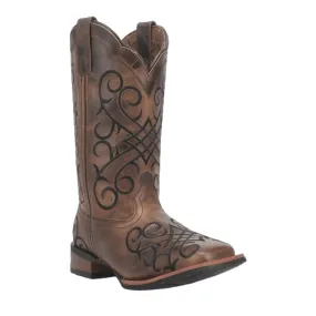 5620 Laredo Women's Margo Leather Embroidered Wide Square Toe Western Boot - Brown