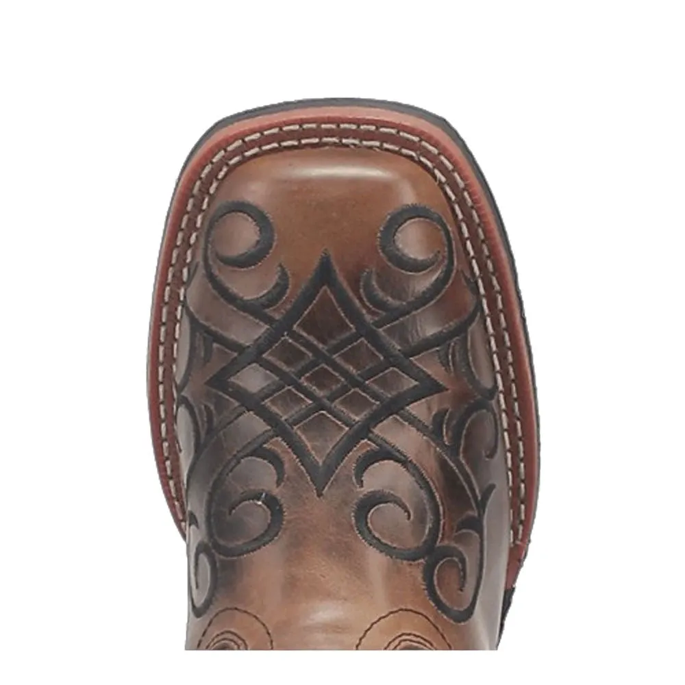 5620 Laredo Women's Margo Leather Embroidered Wide Square Toe Western Boot - Brown