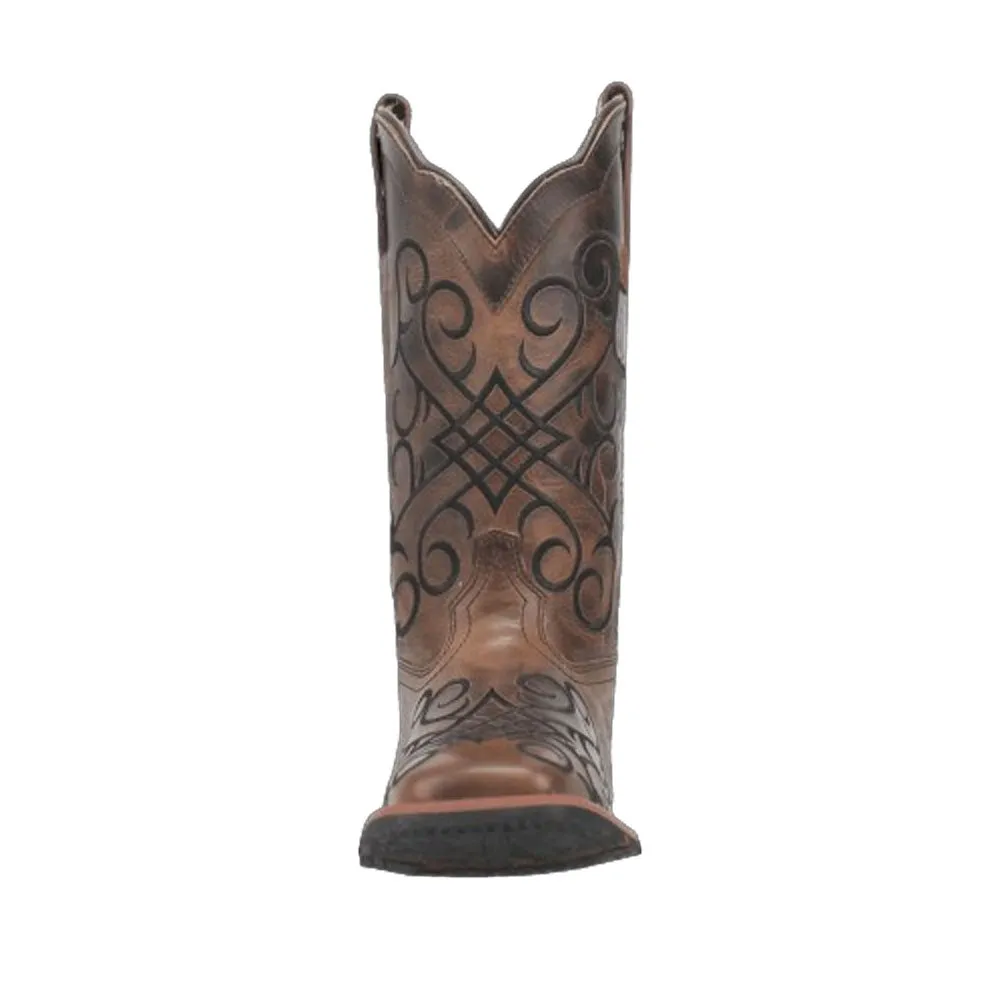 5620 Laredo Women's Margo Leather Embroidered Wide Square Toe Western Boot - Brown