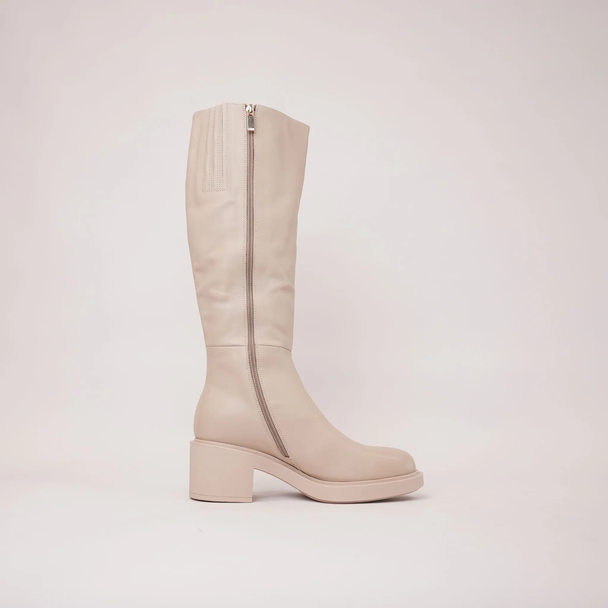 Arnast Nude Leather Knee High Boots