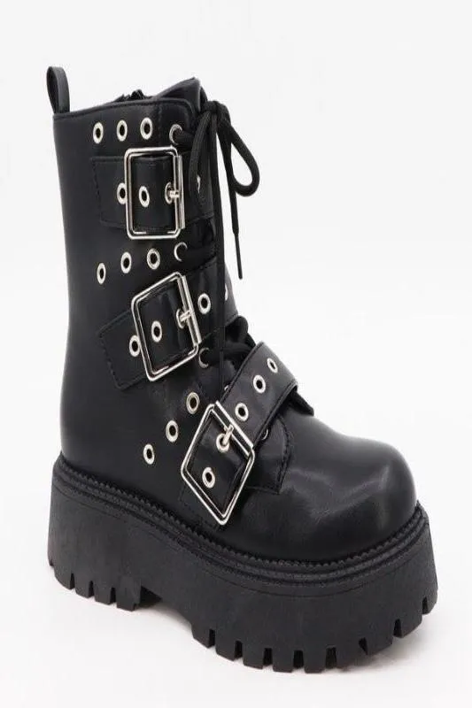 Bamboo Thick Bottom Buckle Straps Punk Boots