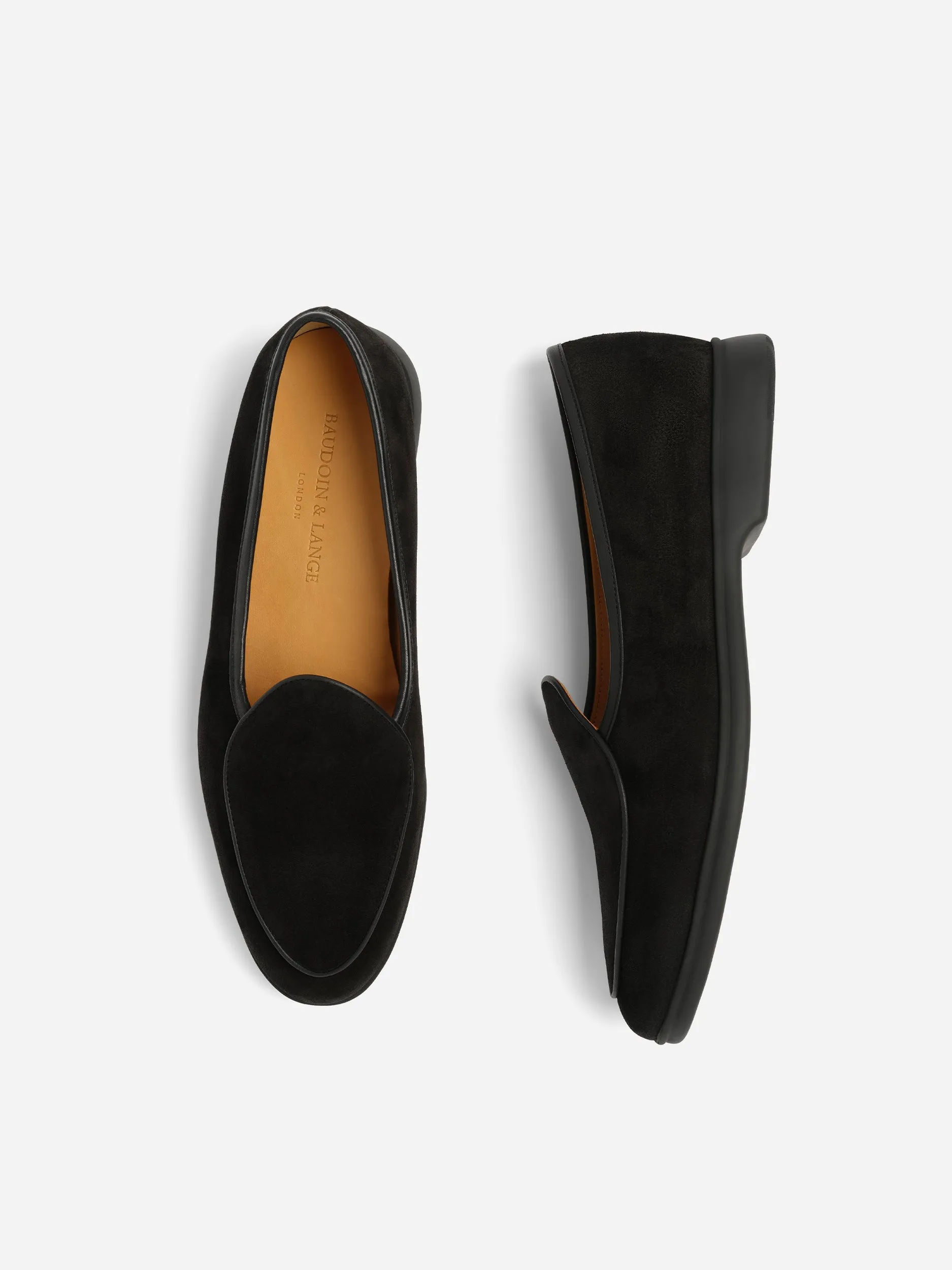 Baudoin & Lange Stride Loafers Black Suede Dark Sole