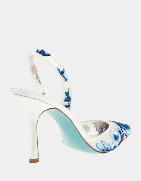 Betsy Johnson Patch Heel in Blue Floral