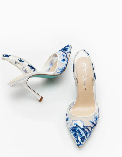 Betsy Johnson Patch Heel in Blue Floral