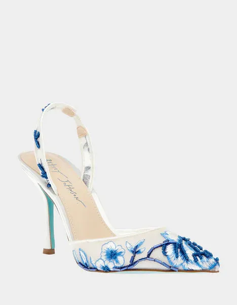 Betsy Johnson Patch Heel in Blue Floral