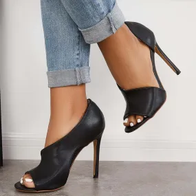 Black Cut Out Stiletto High Heels Peep Toe Dress Pumps