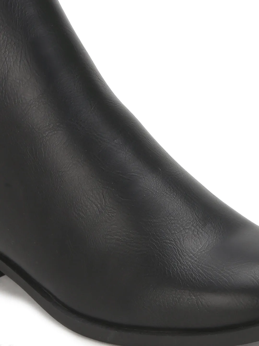 Black PU Low Shaft Ankle Boots