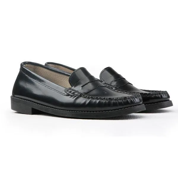 BOYS' BLACK LEATHER LOAFERS