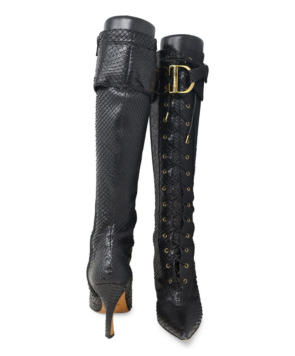 Christian Dior Black Snake Skin Boots sz 5.5