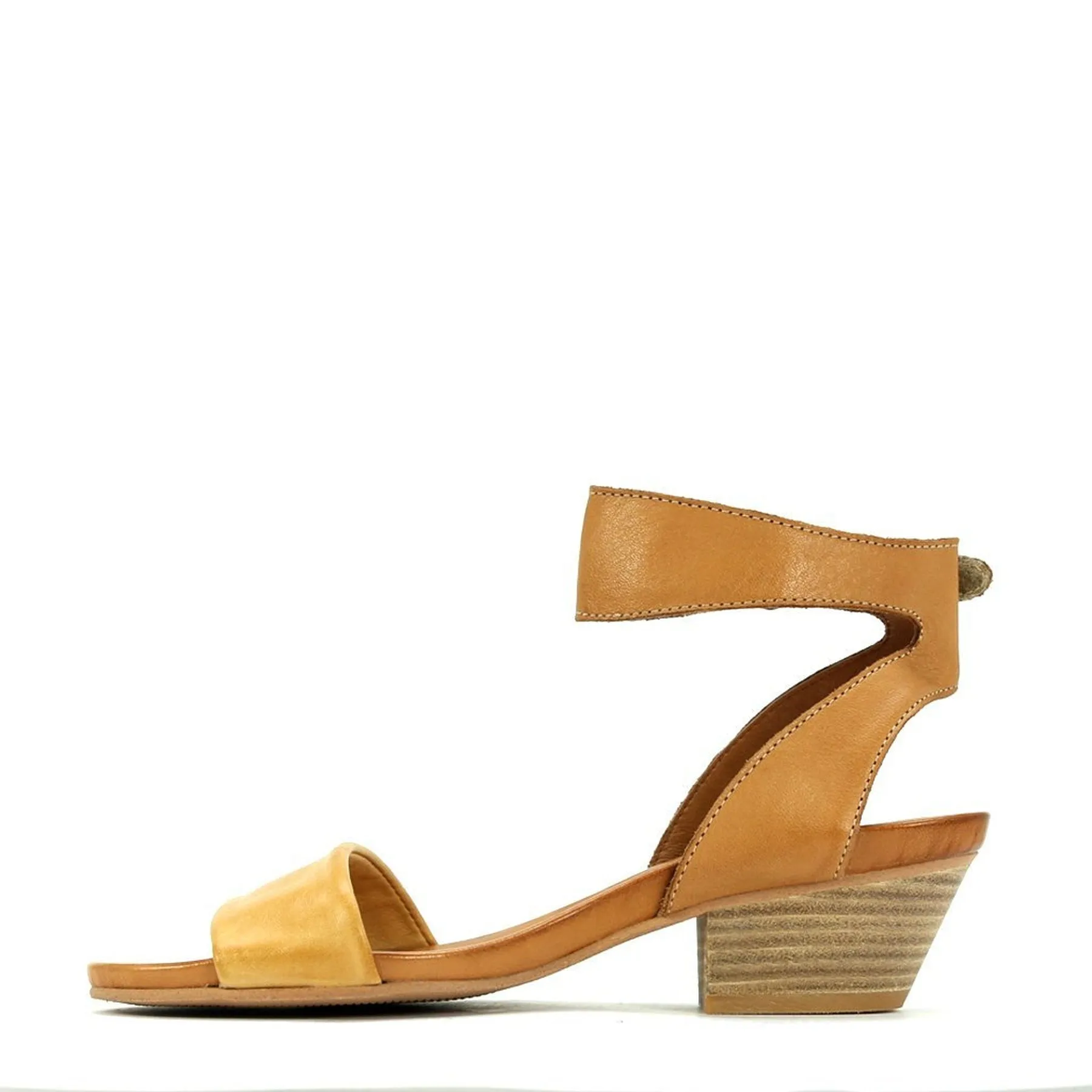 CUBO LEATHER WOODEN STACK HEEL SANDALS