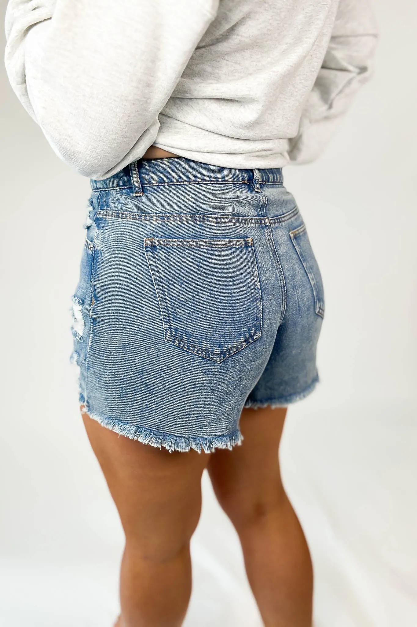 Distressed Blue High-Waist Denim Shorts