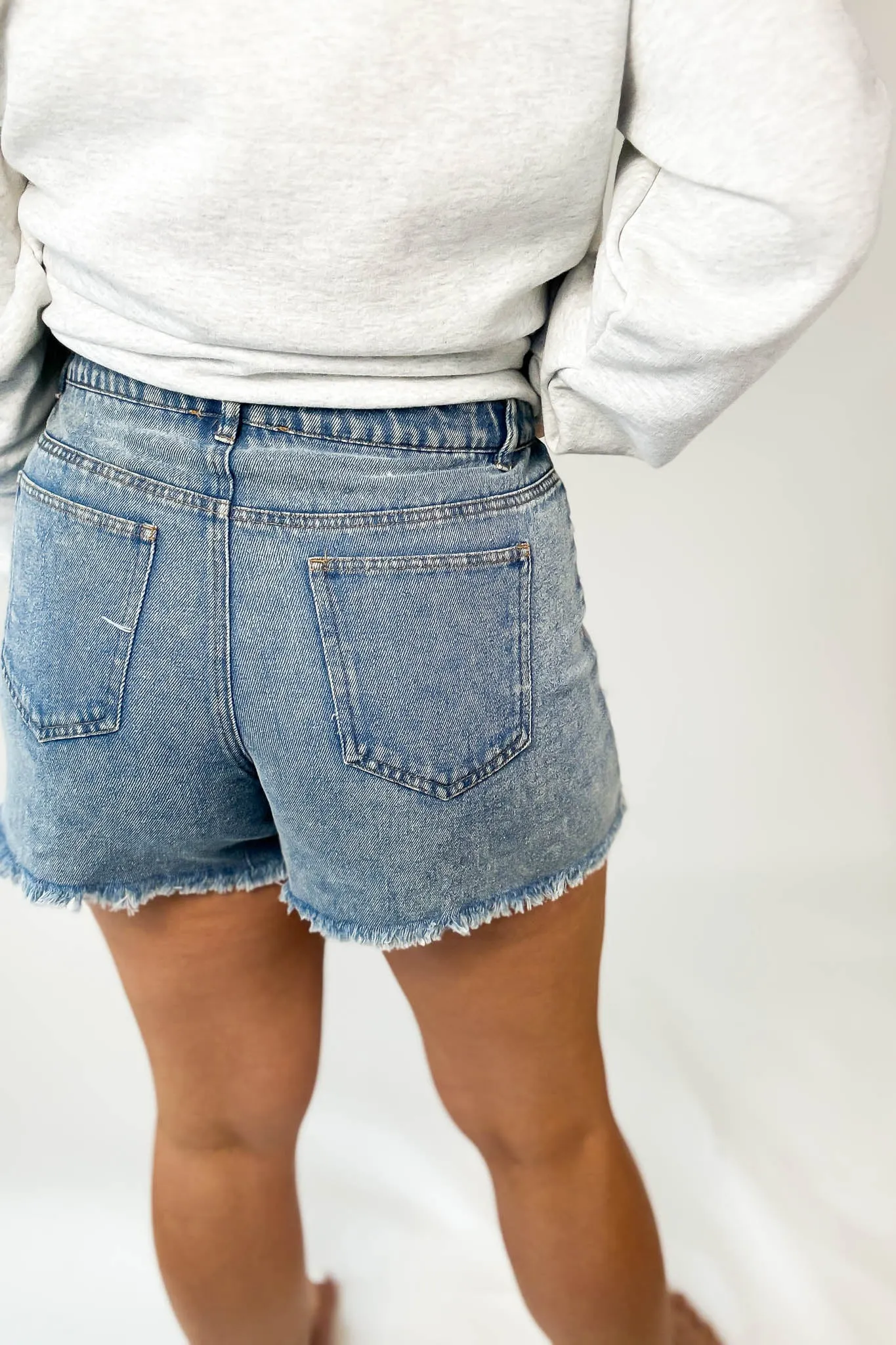 Distressed Blue High-Waist Denim Shorts