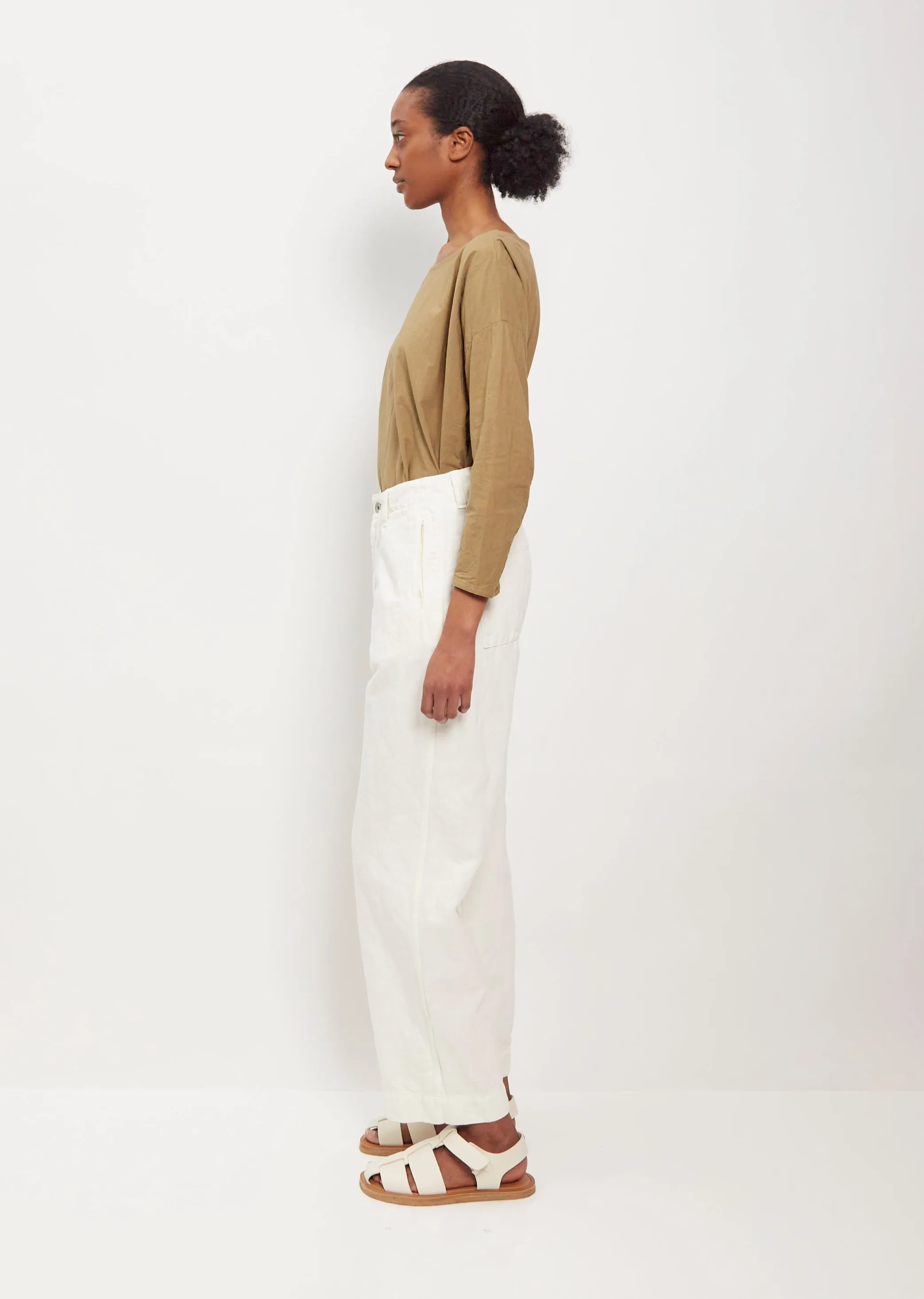 Drop Cotton Linen Blend Pants — Off White