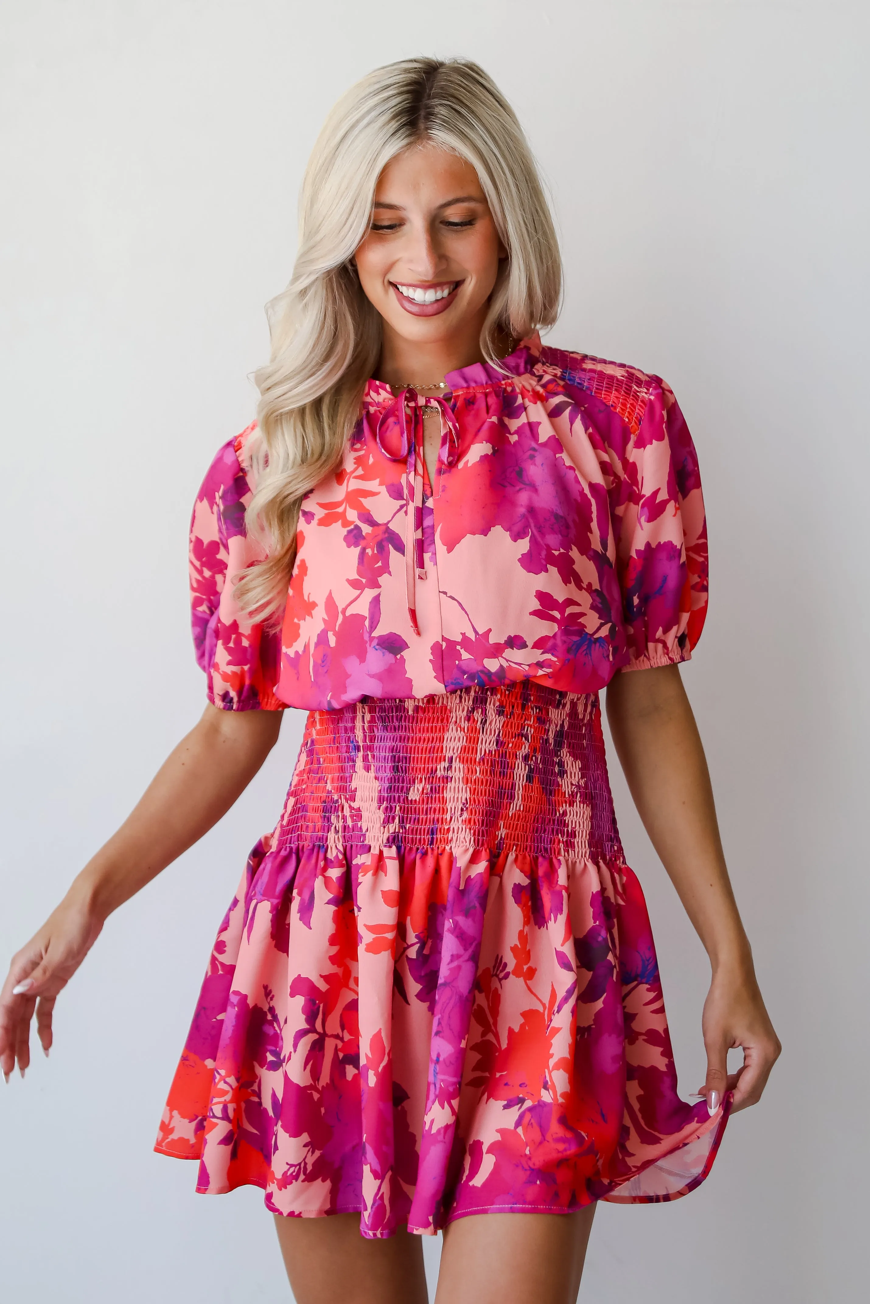 FINAL SALE - Deeply Charming Fuchsia Floral Mini Dress