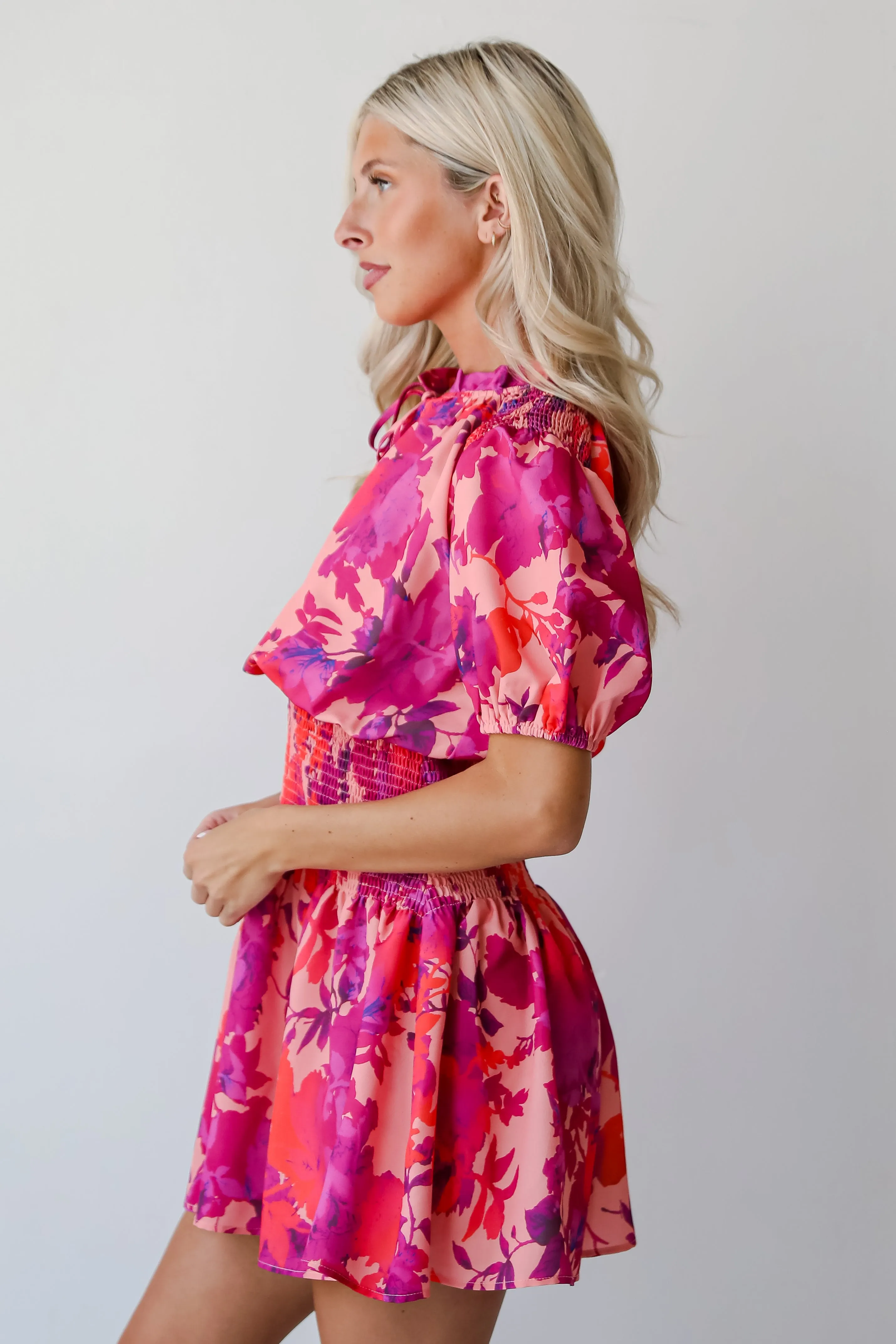 FINAL SALE - Deeply Charming Fuchsia Floral Mini Dress