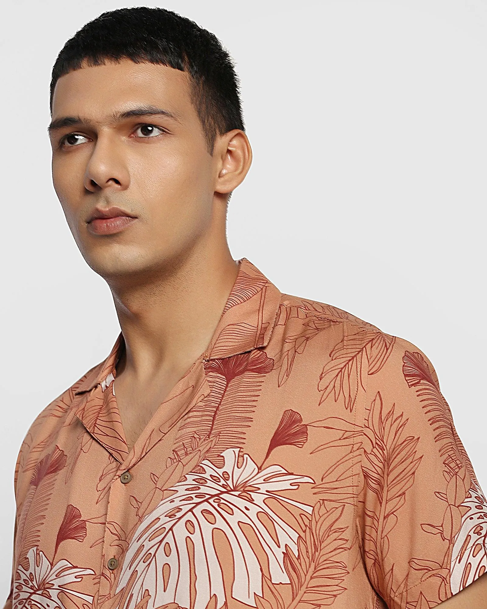 Formal Half Sleeve Rust Printed Shirt - Rein