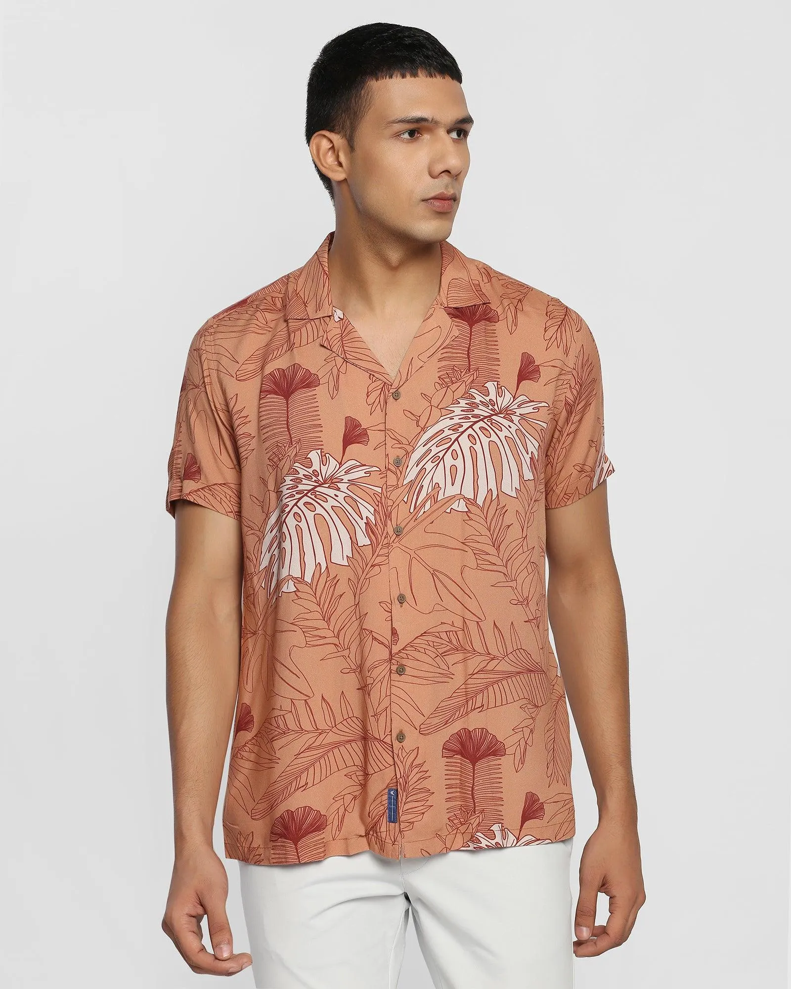 Formal Half Sleeve Rust Printed Shirt - Rein