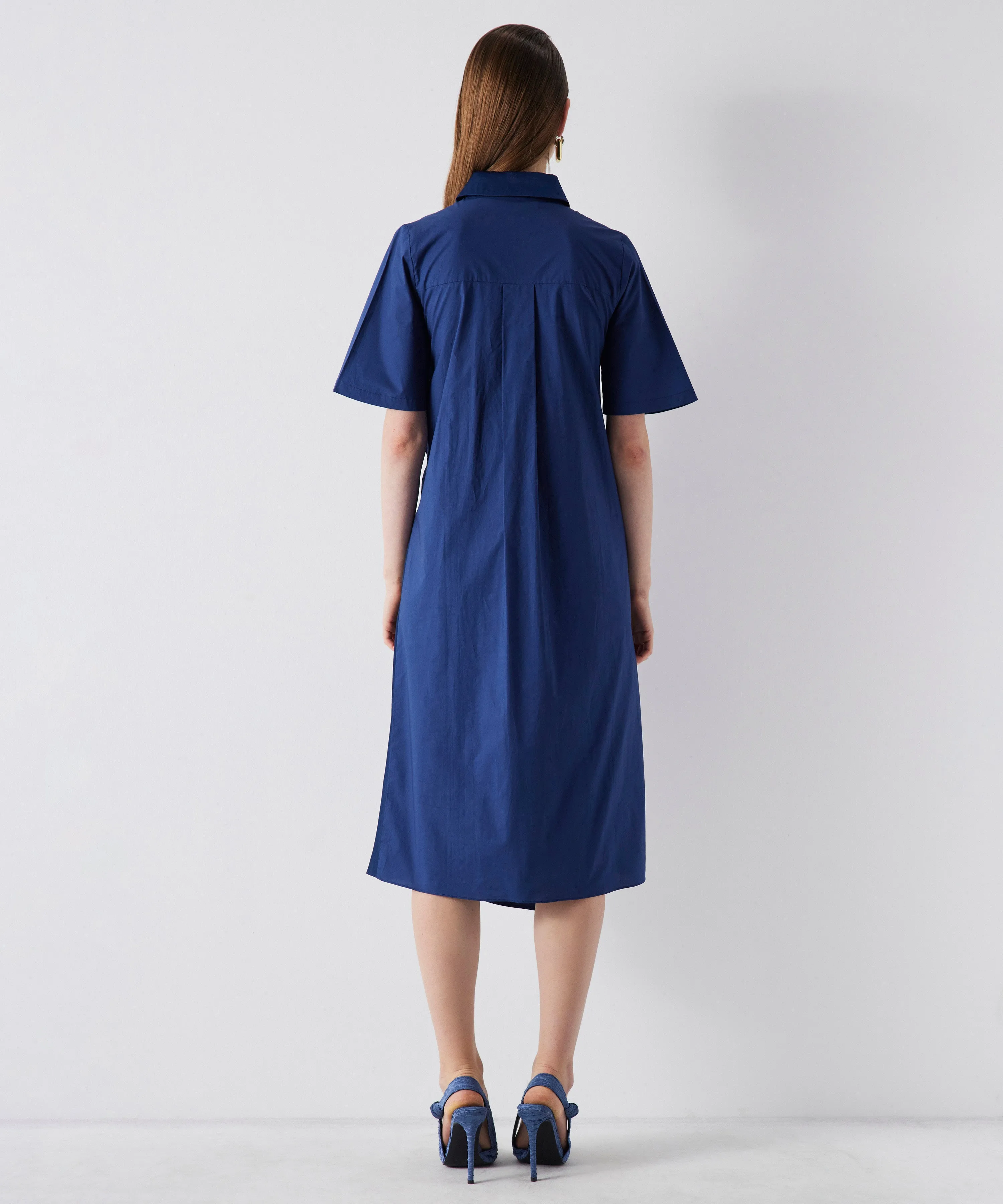 Ipekyol Satin Mix Midi Shirt Dress Navy Blue