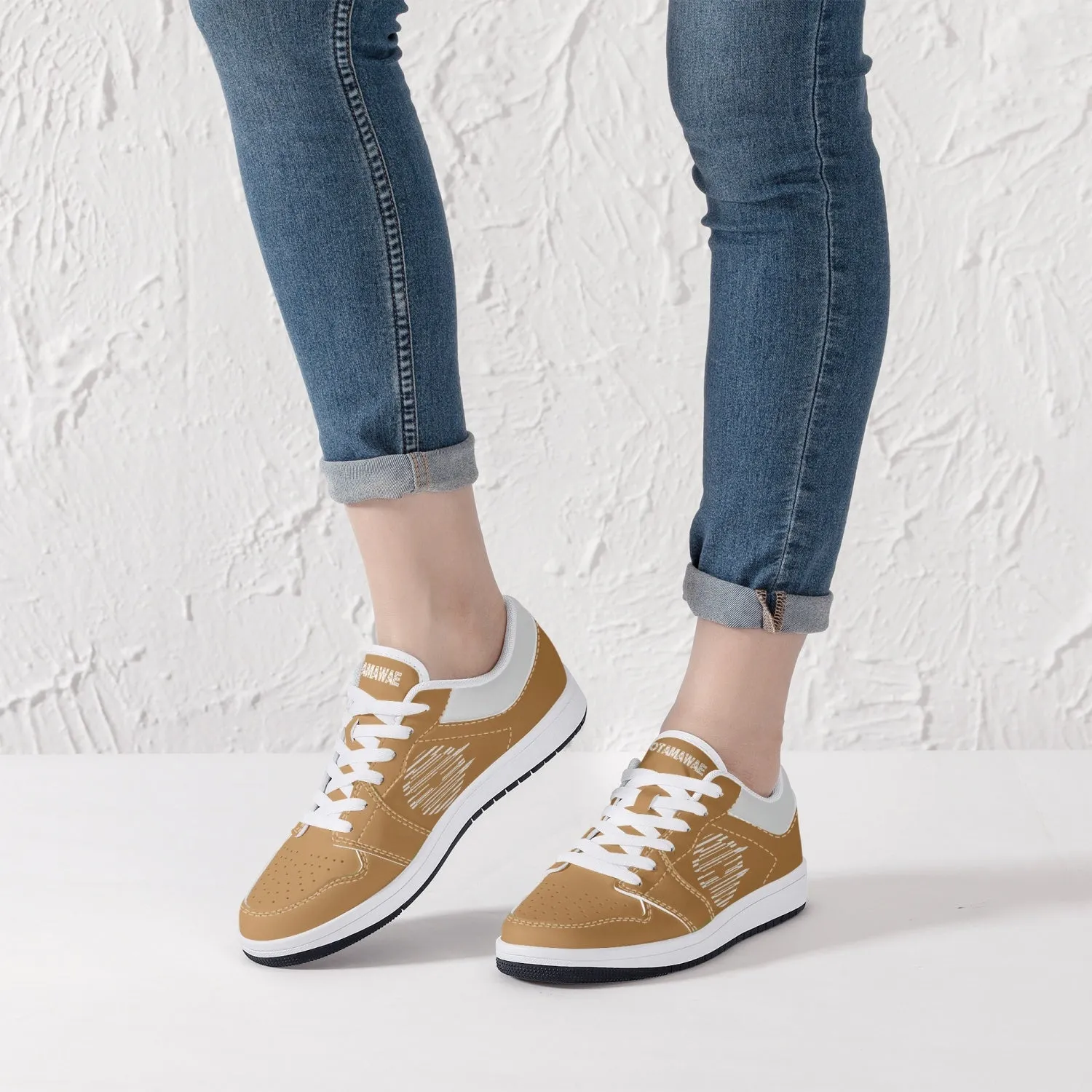 Low-Top Leather Sneakers - Orange/White