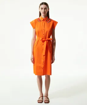 Machka Shirt Dress With Detachable Crochet Collar Orange