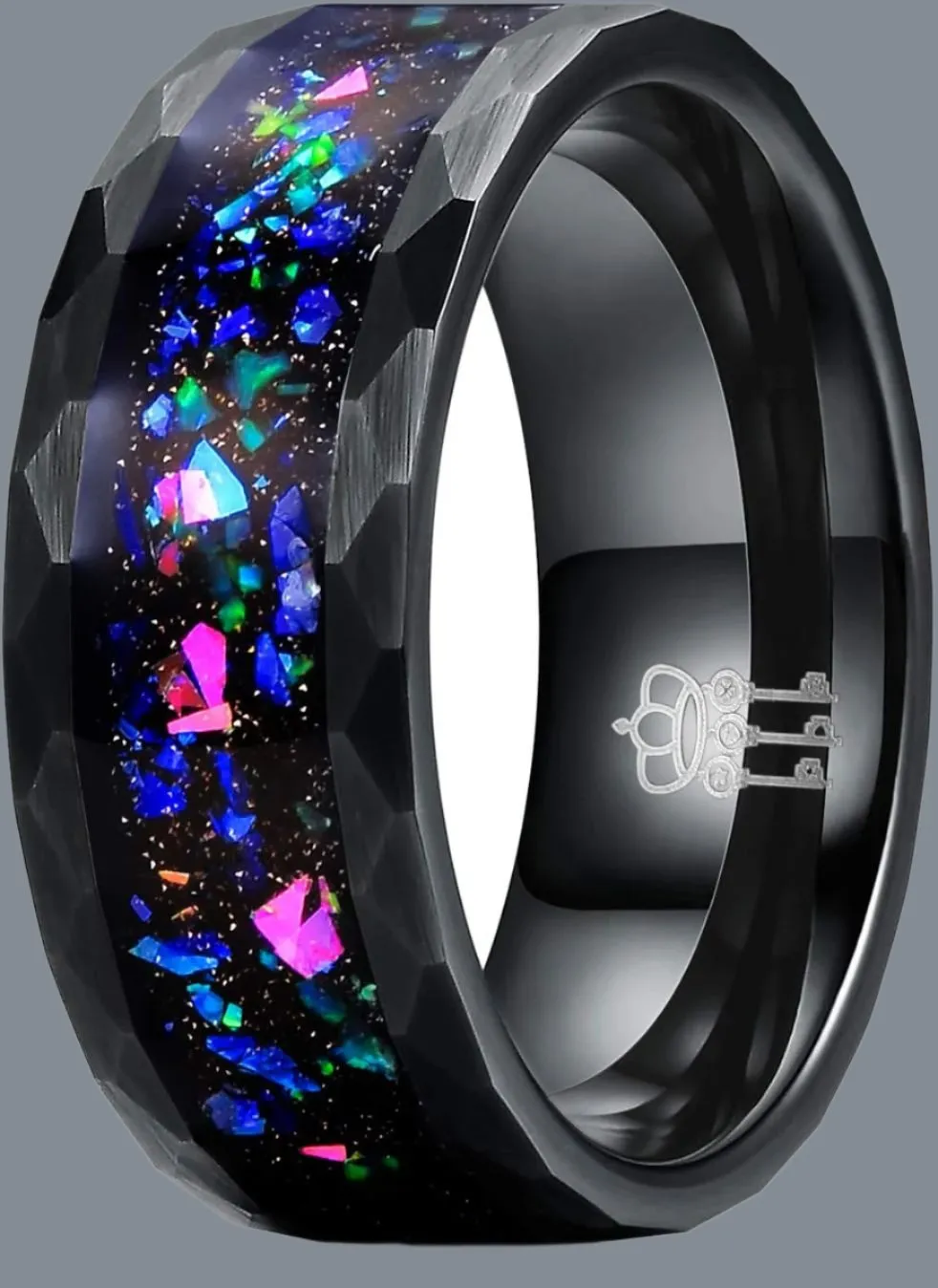 Mens Womens Tungsten Rings 8Mm 4Mm Galaxy Series Created-Opal Inlay Wedding Bands