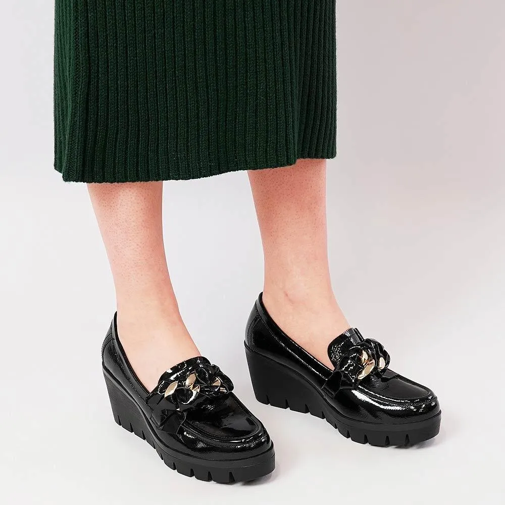 Newcomb Black Patent Leather Wedges