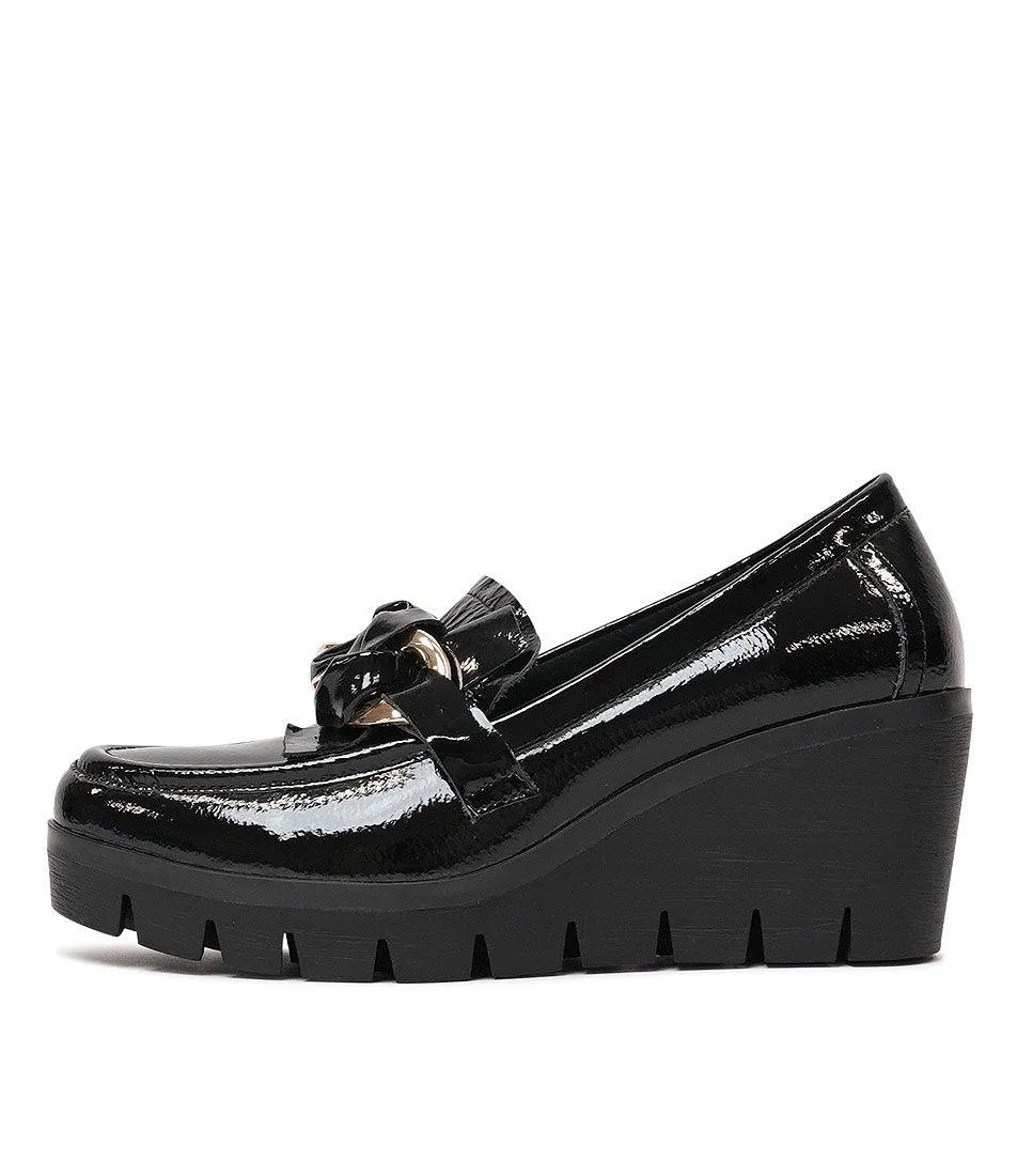 Newcomb Black Patent Leather Wedges