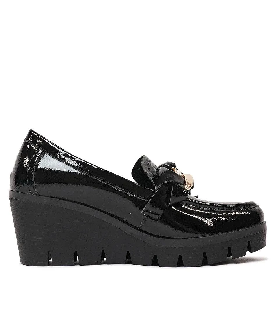 Newcomb Black Patent Leather Wedges