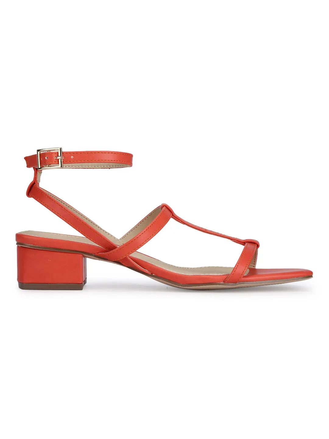 Orange PU Thin Strappy Ankle Strap Sandals