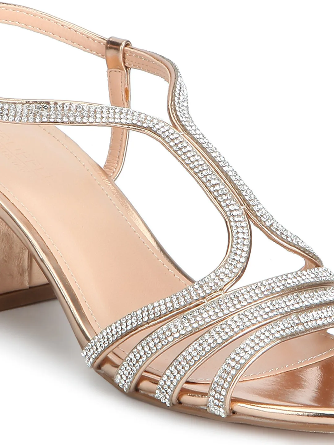 Rose Gold Diamante Multi-Strap Sandals