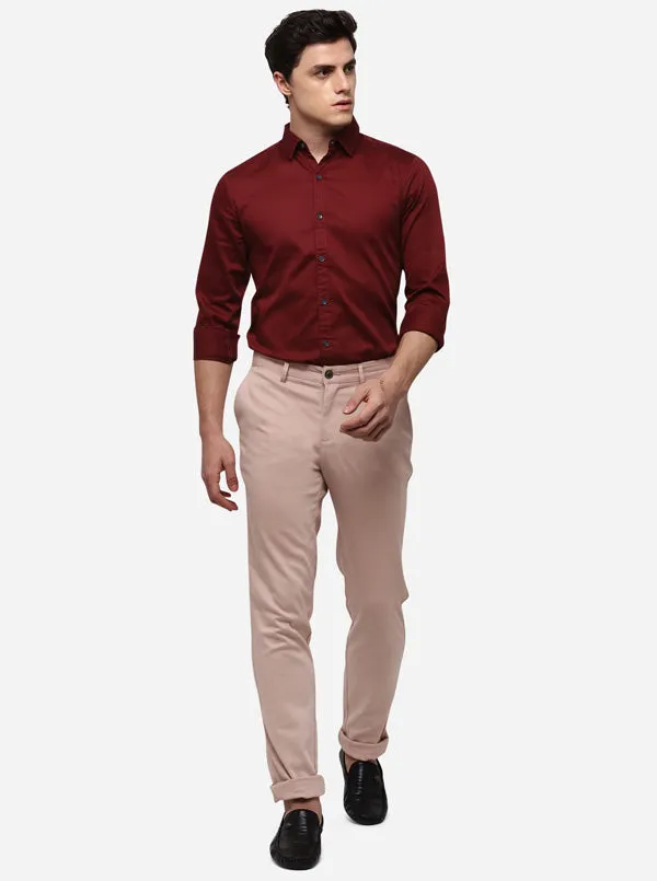 Rose Pink Slim Fit Solid Casual Trouser | JadeBlue