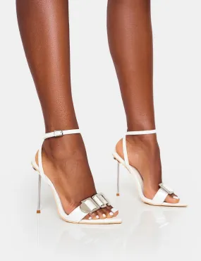 Socialite White Pu Buckle Detail Barely There High Heels