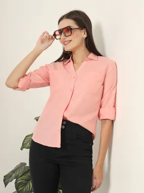 Style Quotient Women Peach Solid Double Pocket Shirt