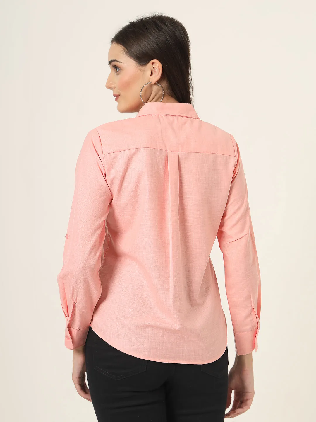 Style Quotient Women Peach Solid Double Pocket Shirt