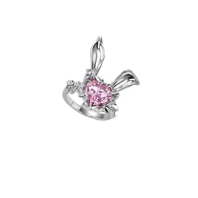 Sweet Crystal Bunny Heart Ring