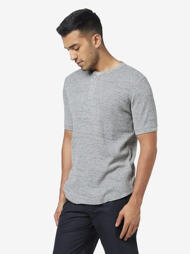 WES Casuals Grey Melange Knit Slim-Fit T-Shirt