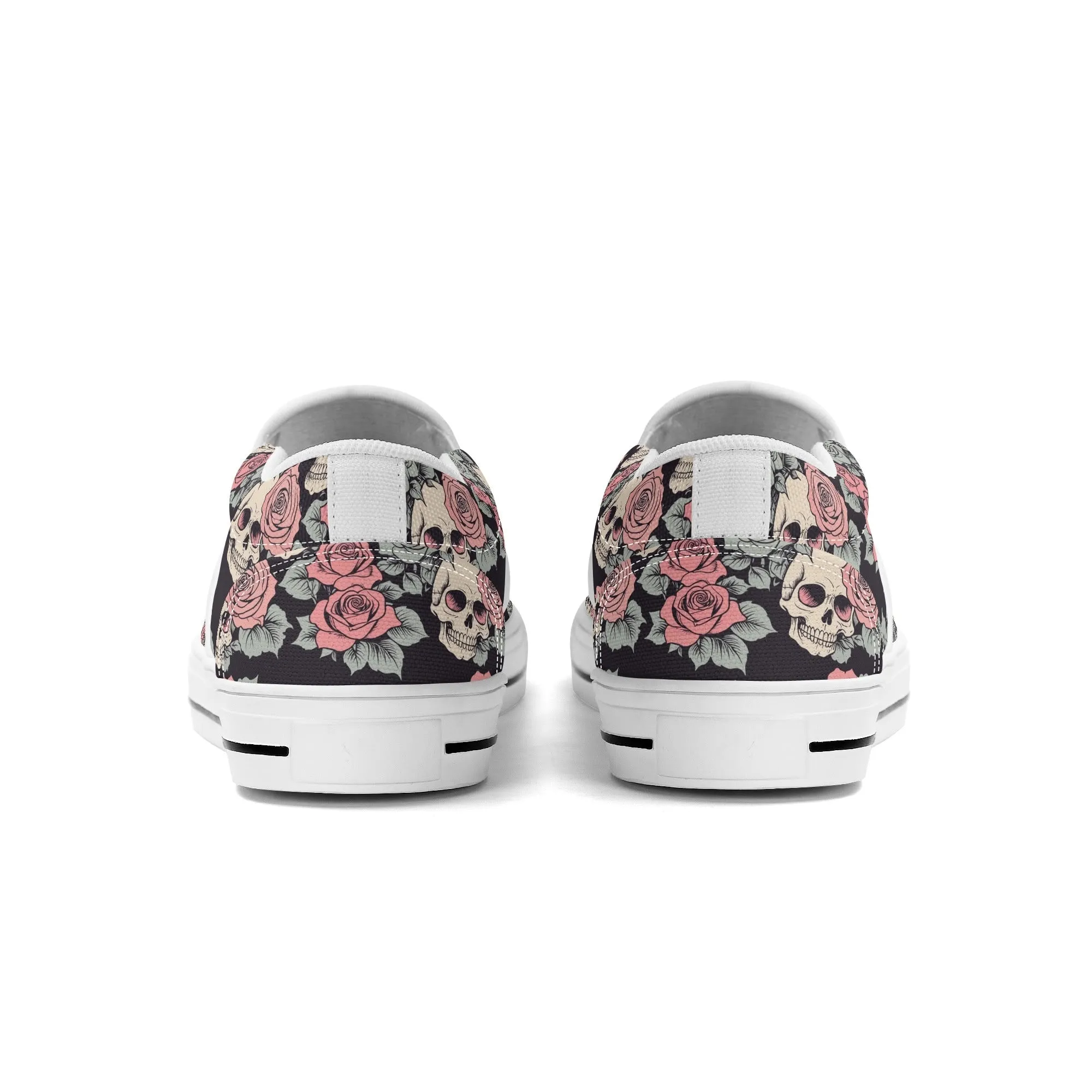 Womens Skull and Pink Rose Rubber Slip On Shoes